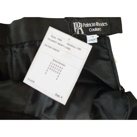 90's Patricia Rhodes Couture Black Rayon Crepe Trumpet Maxi Skirt Lined 4 - Picture 9 of 11